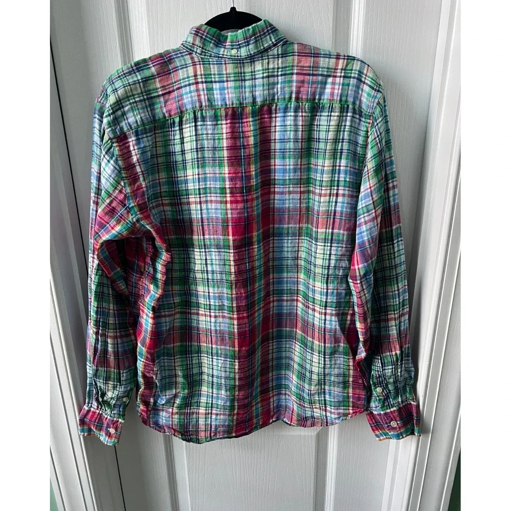 Ralph Lauren Sport Boys Youth Size 14 Plaid Linen Button Front Long Sleeve Shirt